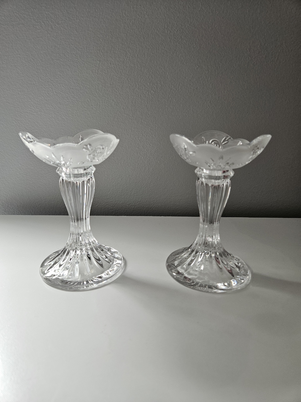 Oneida Clear Glass Candlestick Holders - Pair